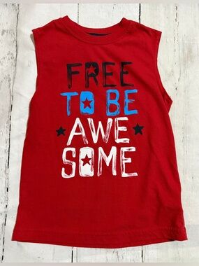 Celebrate Patriotic Red Sleeveless Kids Muscle Tee - "Free to Be Awesome", M (8)